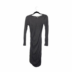 Halston Heritage Dark Gray Ruched Fitted Long Sleeve Midi Dress 2 Women’s